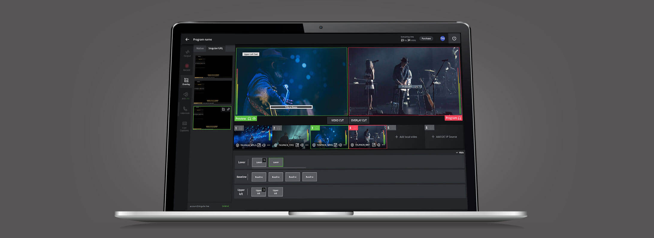 Cloud-based live video production software with live editing and graphics overlays