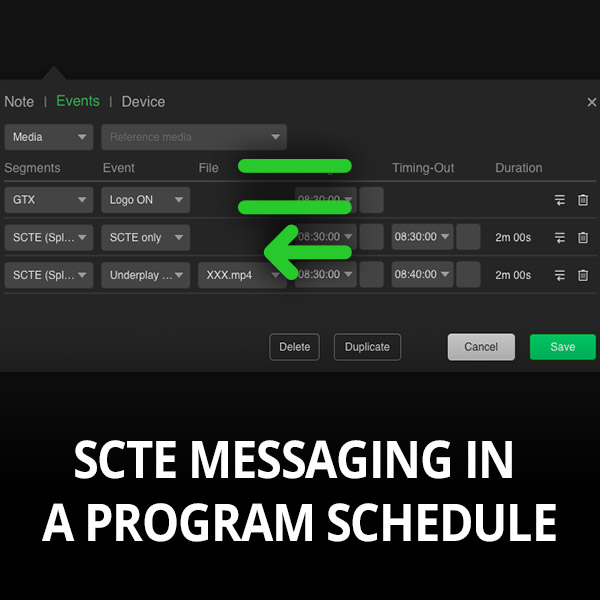 Add SCTE messaging into a program schedule in TVU Channel