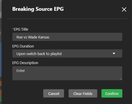 Breaking Source EPG window