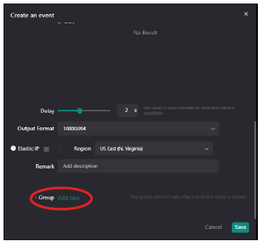 Create an event window - Add Group