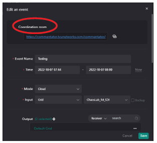 Create an event window - Showing the Coordination room