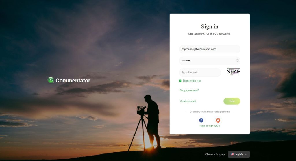 Remote Commentator sign in page