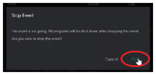 Stop event confirmation window