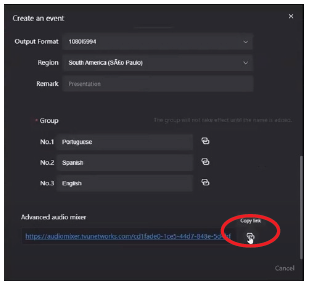 Copy audio mixer URL