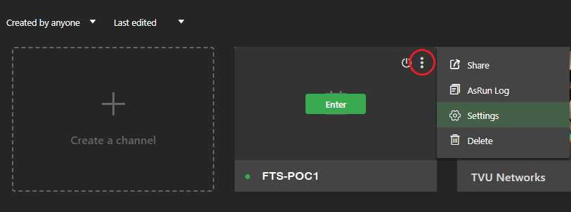 Workbench channel settings selection