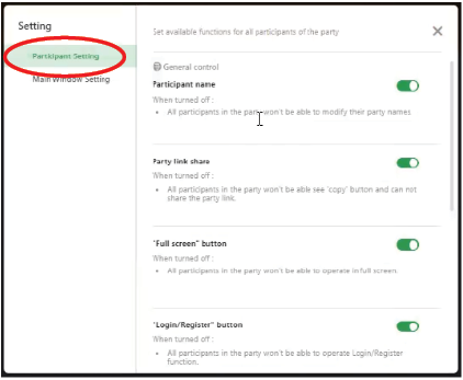 Setting window