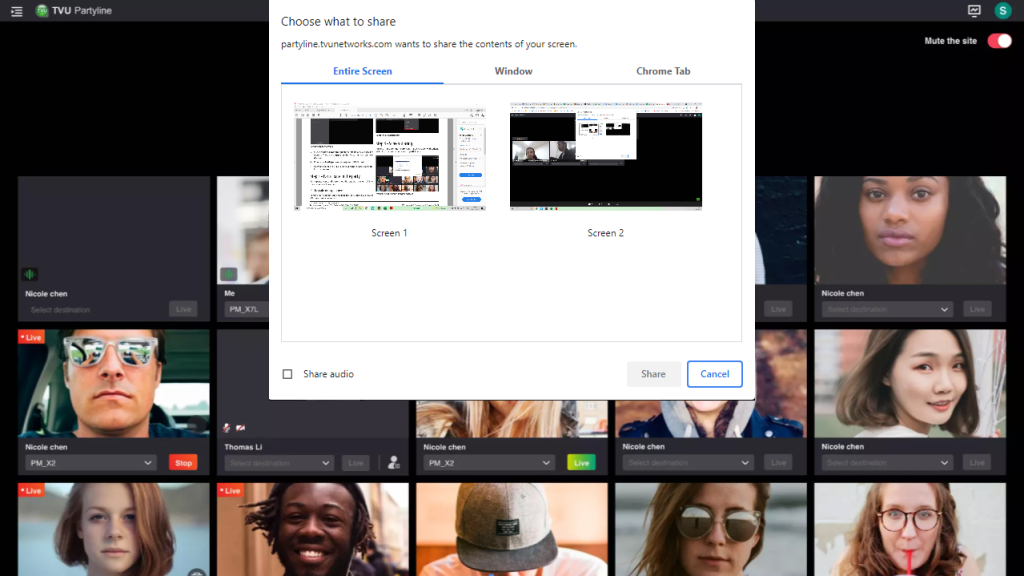 TVU Partyline- Screen sharing feature