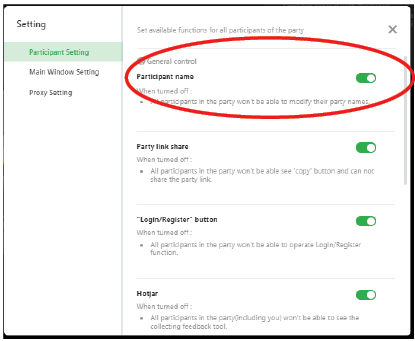 Setting window