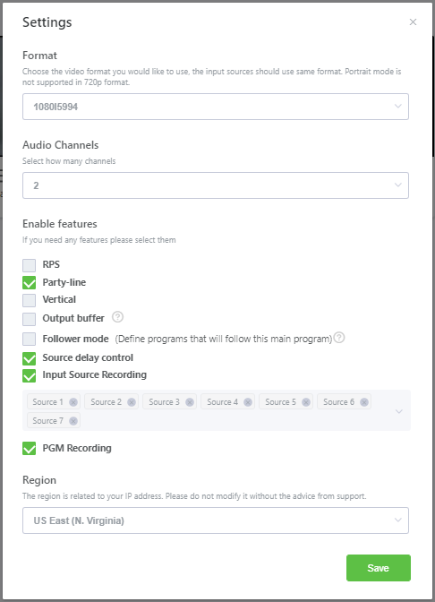 Program Settings window