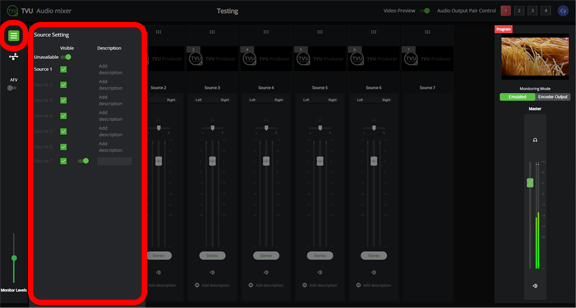Advanced Audio Mixer source settings menu