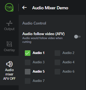 Audio Mixer AVF control menu