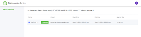 Recorded files window - download file