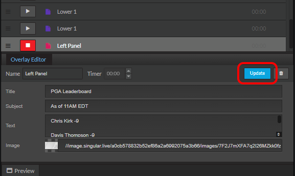 Singular overlay editor panel
