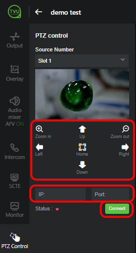 PTZ Control feature - Camera controls go live config