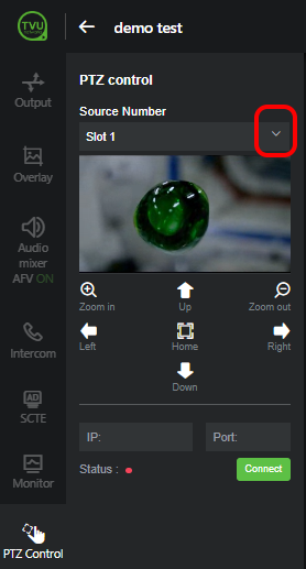 PTZ Control feature - Slot selection