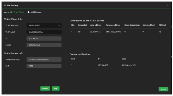 PTZ VLAN Client Setting screen