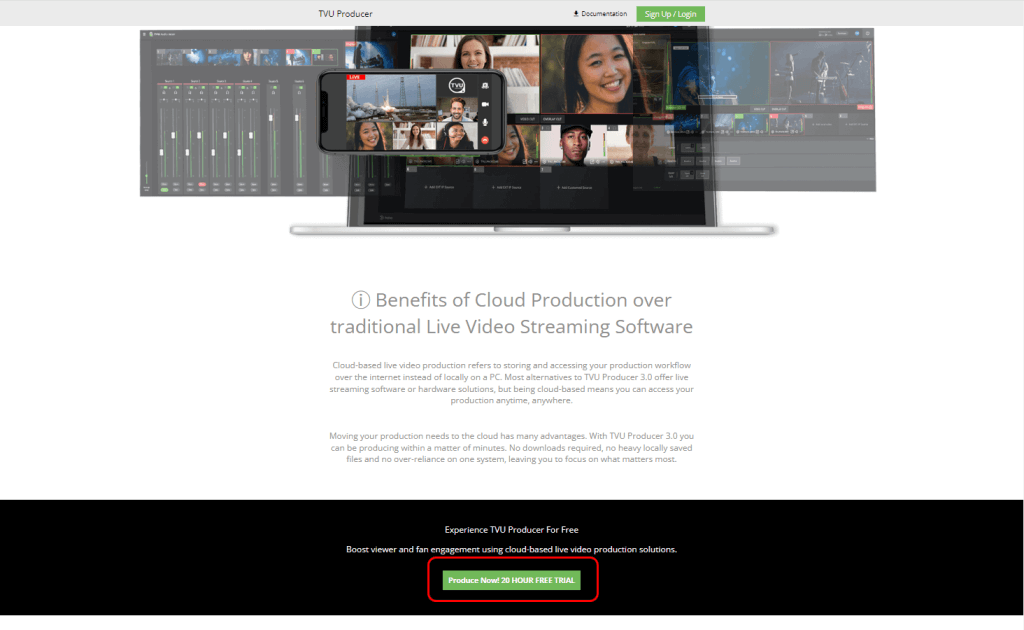 TVU Producer free trial button