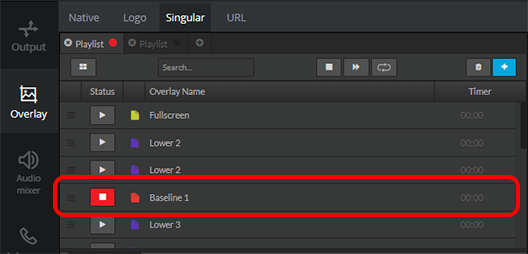 SIngular overlay playlist/properties panel