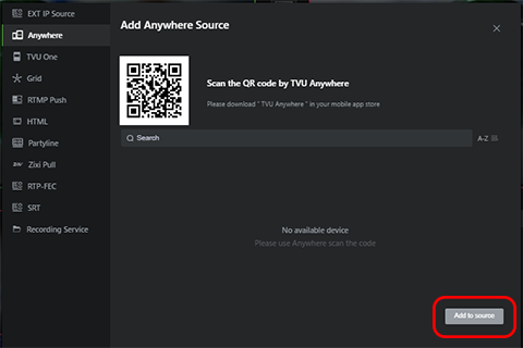 Source selection window - Anywhere
