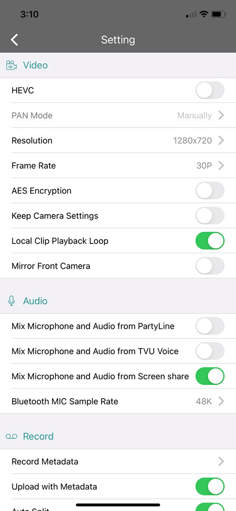 TVU Anywhere Advanced Setting - 
 Video and Audio