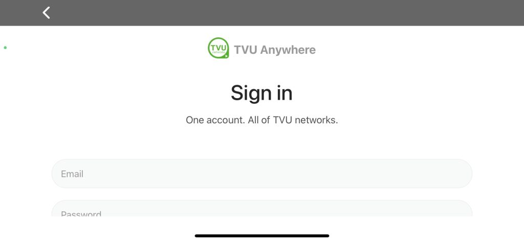 TVU Anywhere Sign-in screen