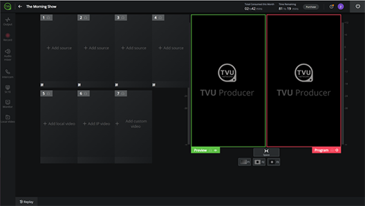 TVU Producer interface in a vertical format