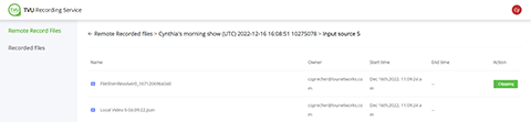 Remote Record files screen