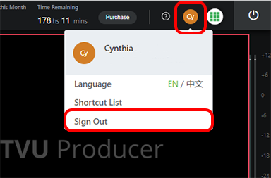 User Management menu - Sign Out