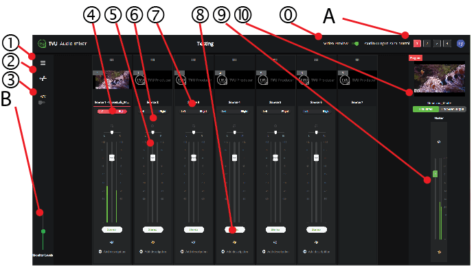 Audio mixer web interface