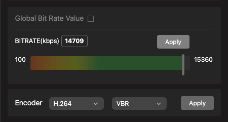 Bitrate control setting