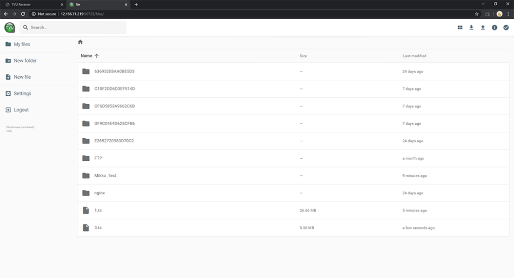 Data file directory in the File Browser Web interface