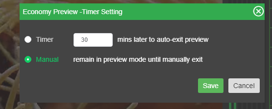 Economy Preview - Timer Setting dialog