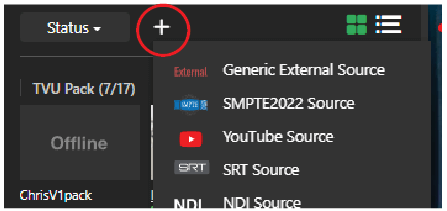 External source drop-down menu