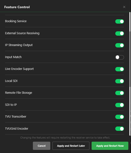 Feature control dialog