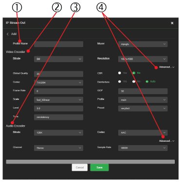 IP Streaming Profile settings