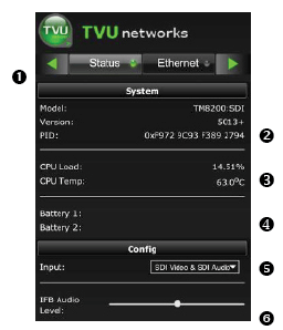 MLink transmitter status screen (Smart mobile device)