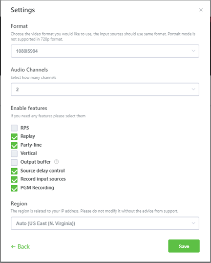 Producer settings window