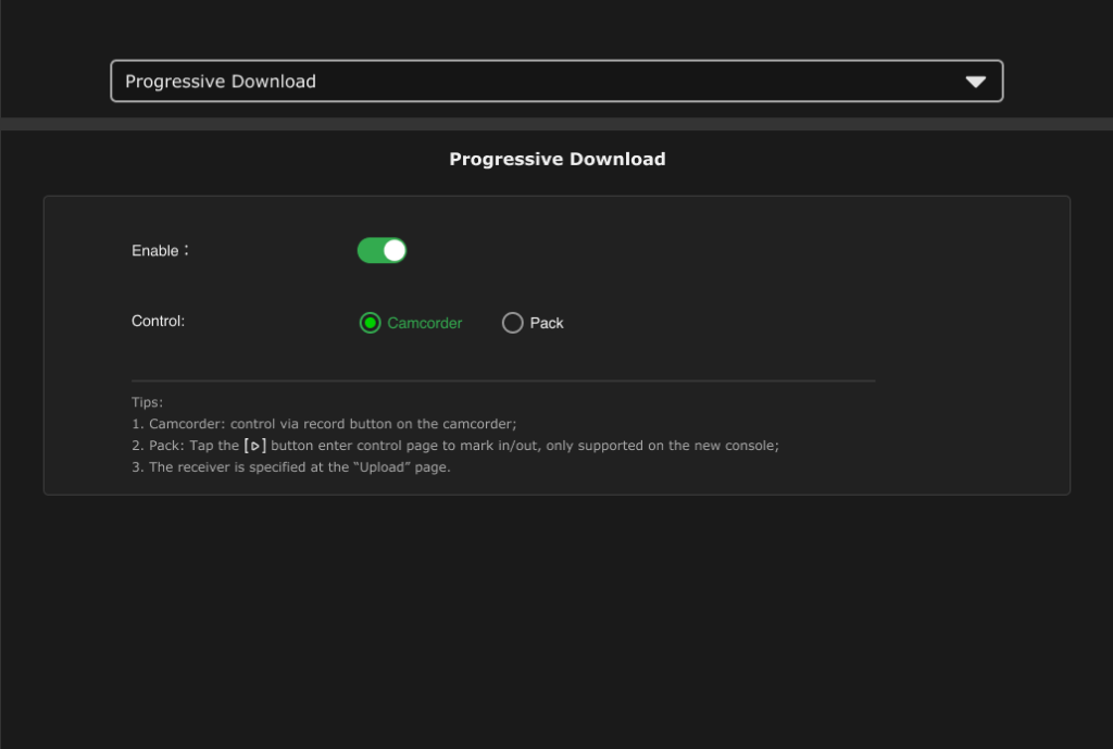 Progressive download settings down