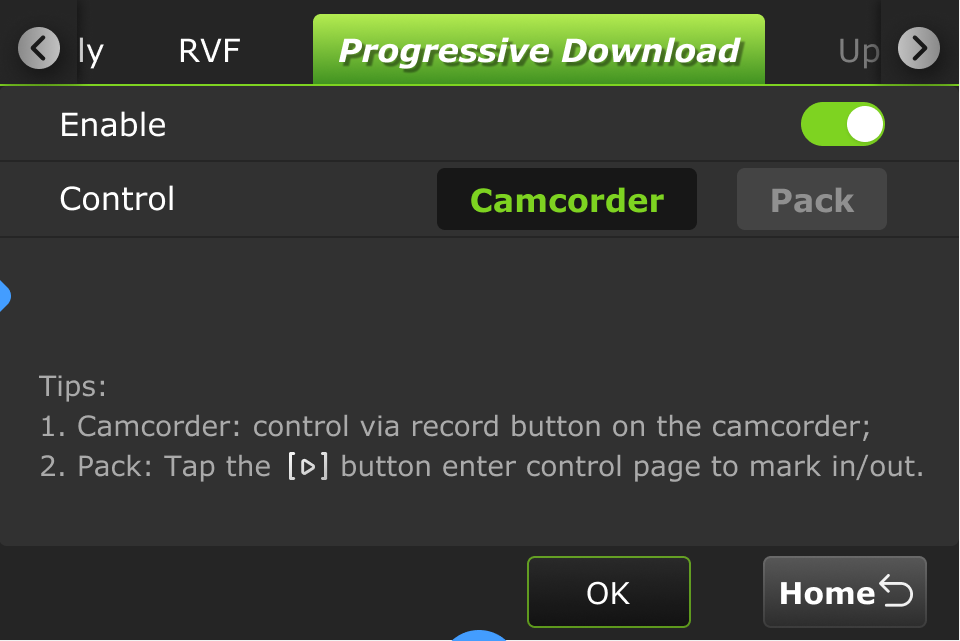 Progressive Download tab