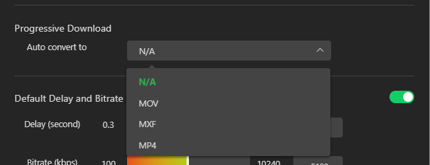 Settings general progressive download