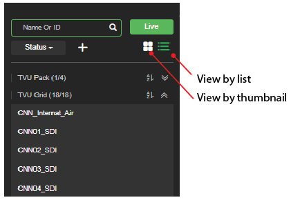 Source type panel expanded viewed by list