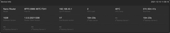 TVU Nano Router 5G - Home screen Device info