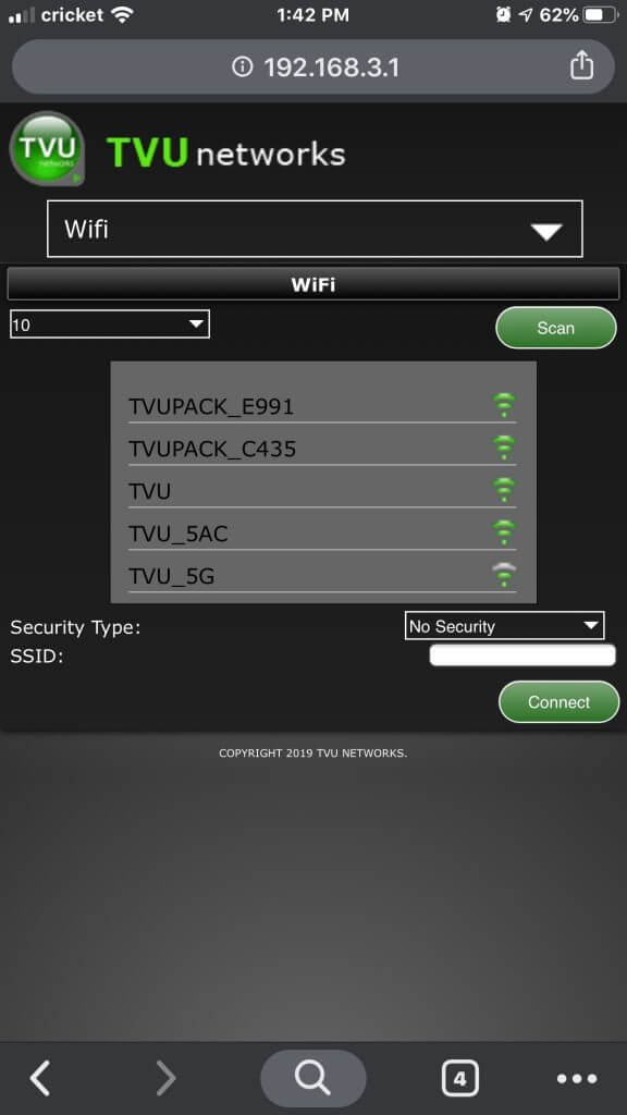 TVU One WiFi setup and configuration