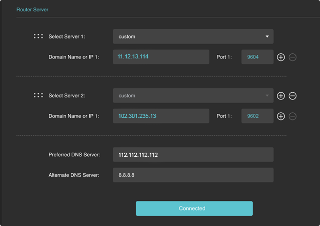 TVU Router Server screen - Custom mode connected