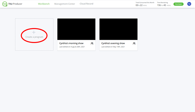 TVU Producer Workbench - Create a program