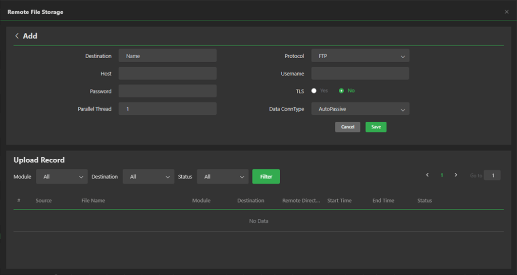 Upload Record panel