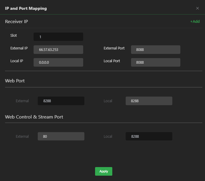 IP and port mapping window