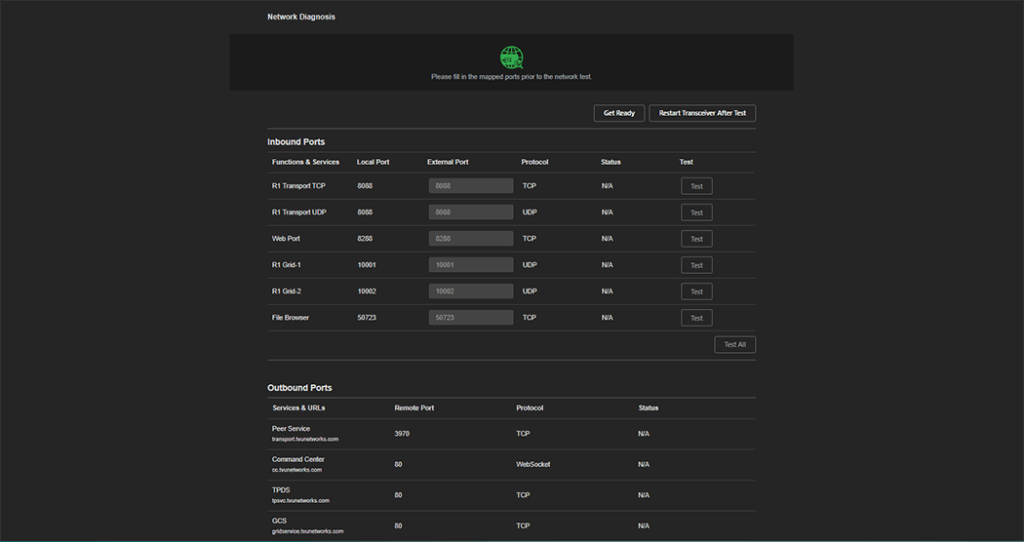 Network diagnostic page