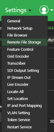 Settings > Remote file storage