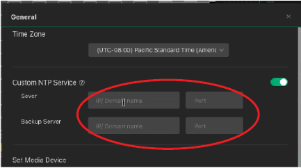 Enter the NTP Server and port fields